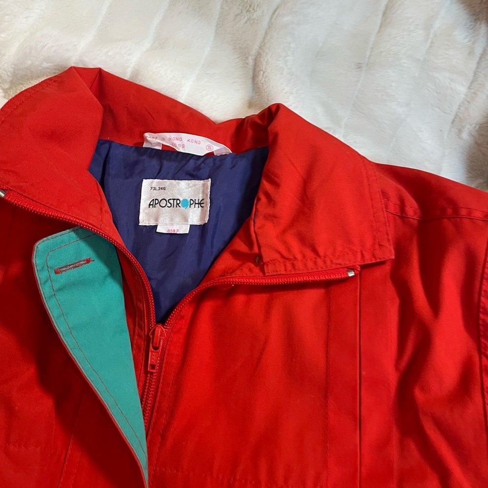 VTG Apostrophe M/L 90s Bright Red Blue Zip Button Adjustable Waist Trench Coat